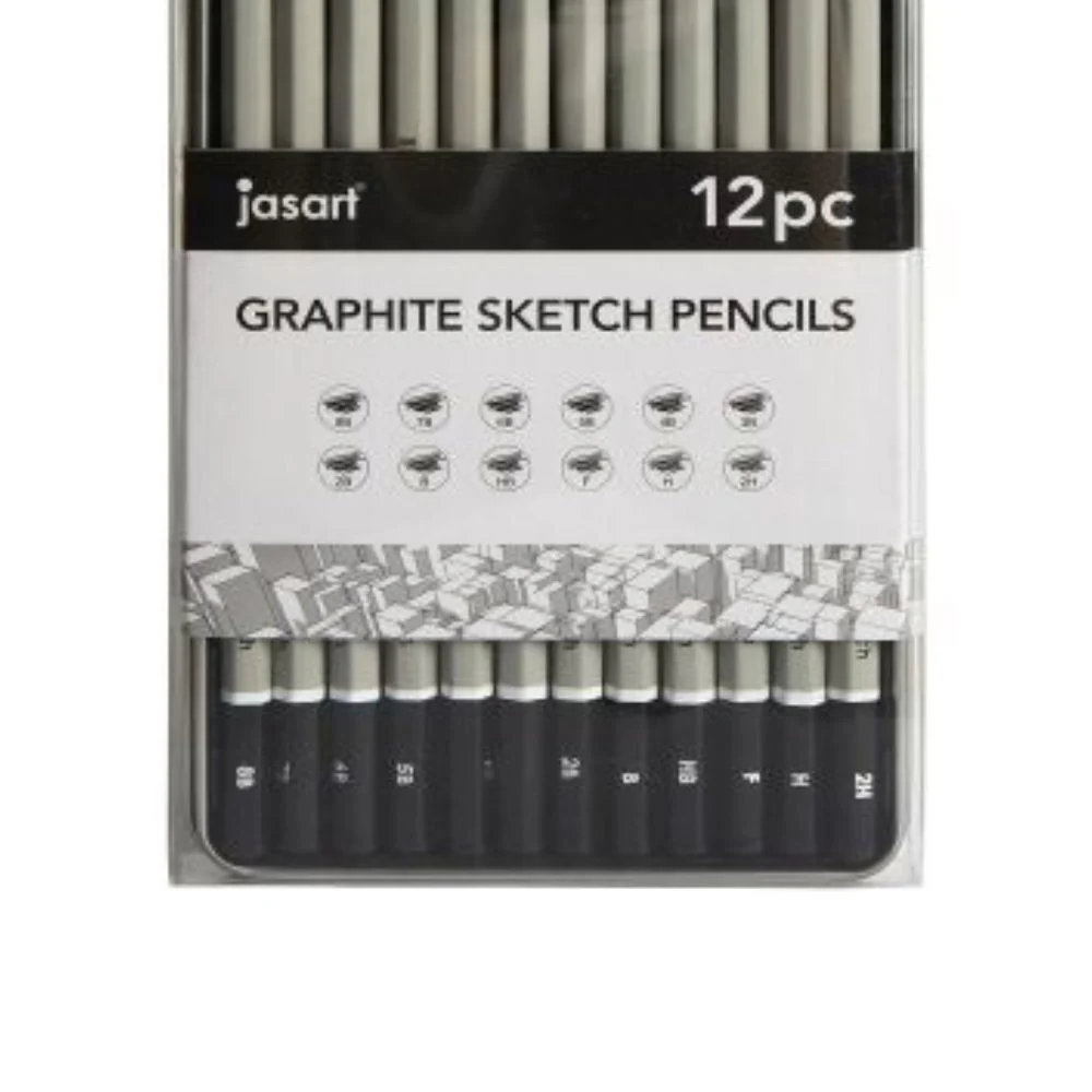 12pc Jasart Studio Graphite Sketch Pencil Tin Set - Grey - Image 3