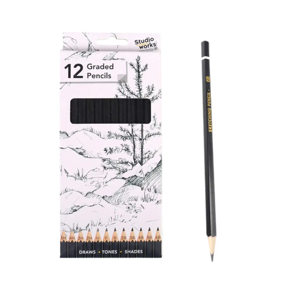 12pc Studio Works Graded Lead Pencils Assorted Grades Soft & Hard - Image 2