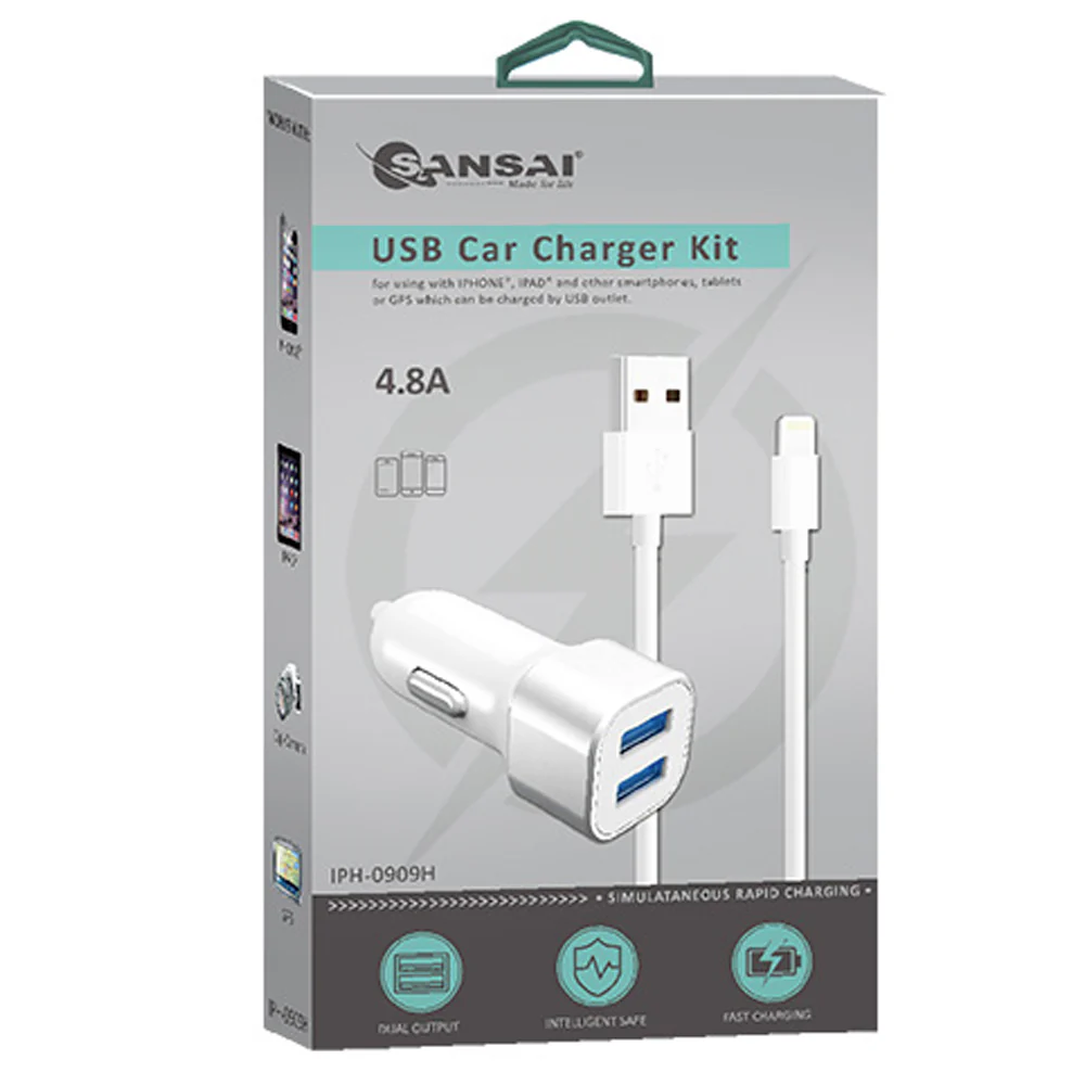 2-Port USB Car Charger with 8-Pin Cable - Image 2