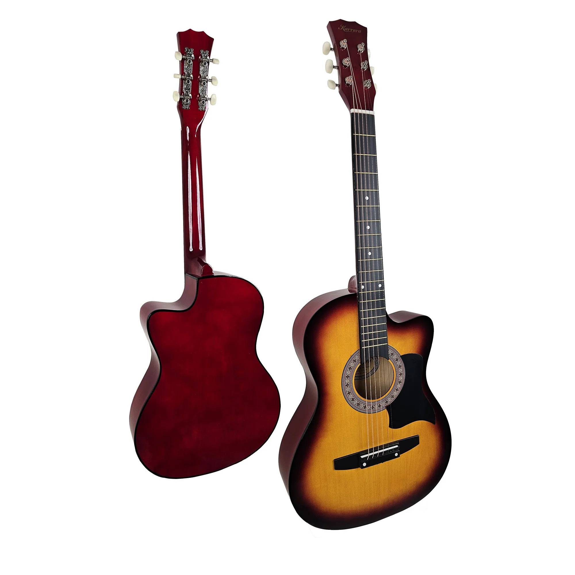 38in Karrera Acoustic Guitar Steel Strings Carry Bag Shoulder Strap Sun Burst - Image 4