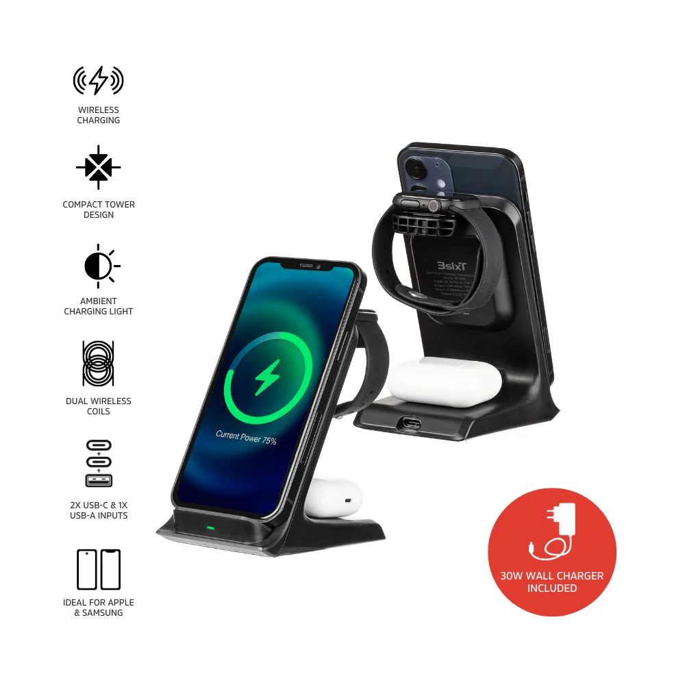 3sixT 3 In 1 Charging Station with USB-C and AC - 0 - Image 2