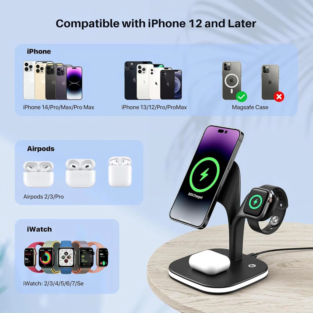 5-in-1 Wireless Fast Multi Device Charging Station with Night Light - Image 2