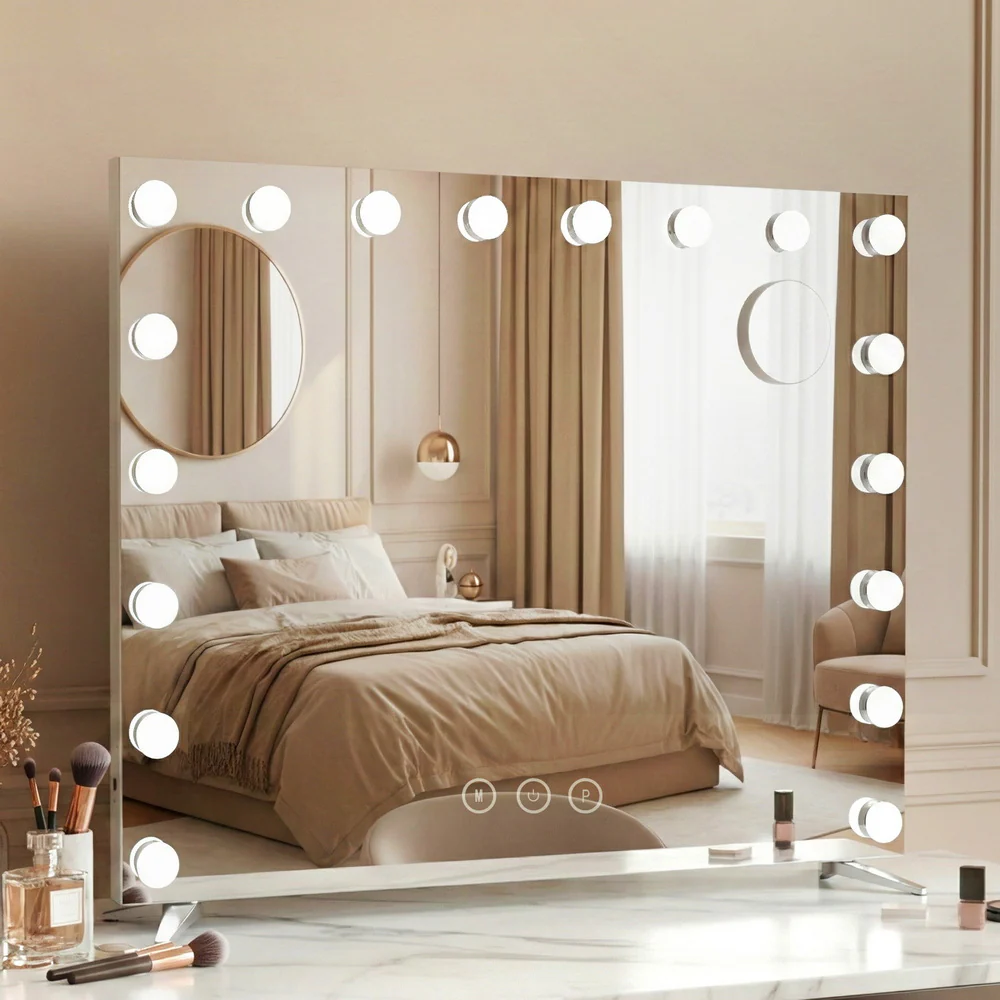80x65cm Embellir Makeup Mirror Hollywood Vanity with LED Light Silver Legs - Image 2