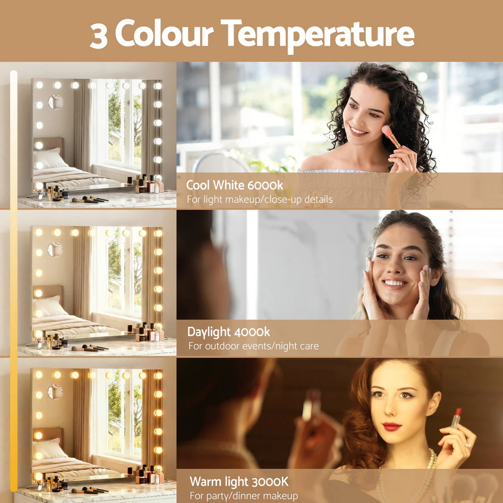 80x65cm Embellir Makeup Mirror Hollywood Vanity with LED Light Silver Legs - Image 5