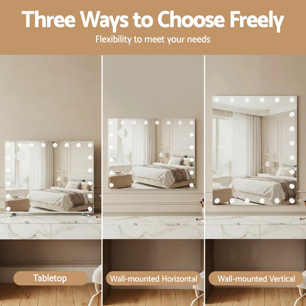80x65cm Embellir Makeup Mirror Hollywood Vanity with LED Light Silver Legs - Image 8
