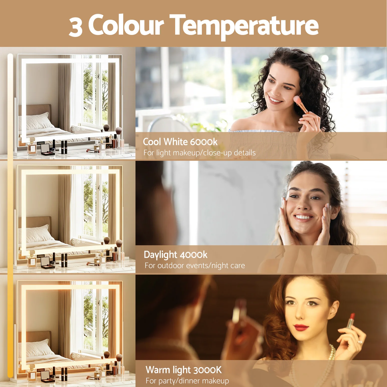 80x65cm Embellir Makeup Mirror Hollywood Vanity with LED Light White Frame - Image 5