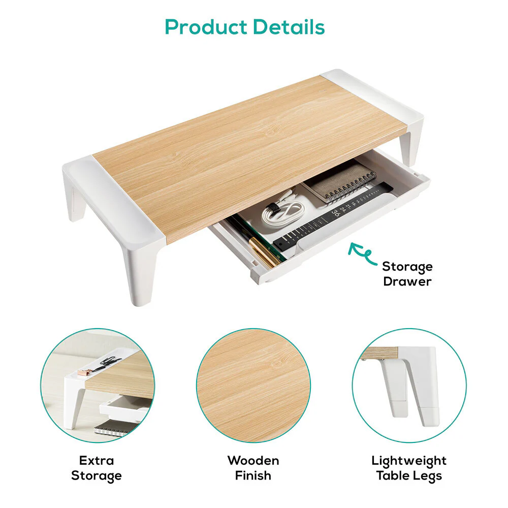 Activiva Monitor Stand Riser with Storage Drawer (White Oak) - Image 3