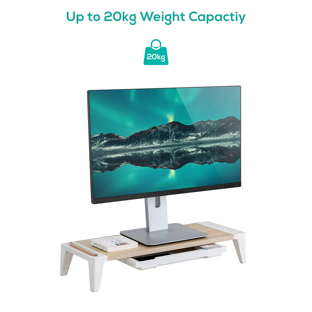 Activiva Monitor Stand Riser with Storage Drawer (White Oak) - Image 4