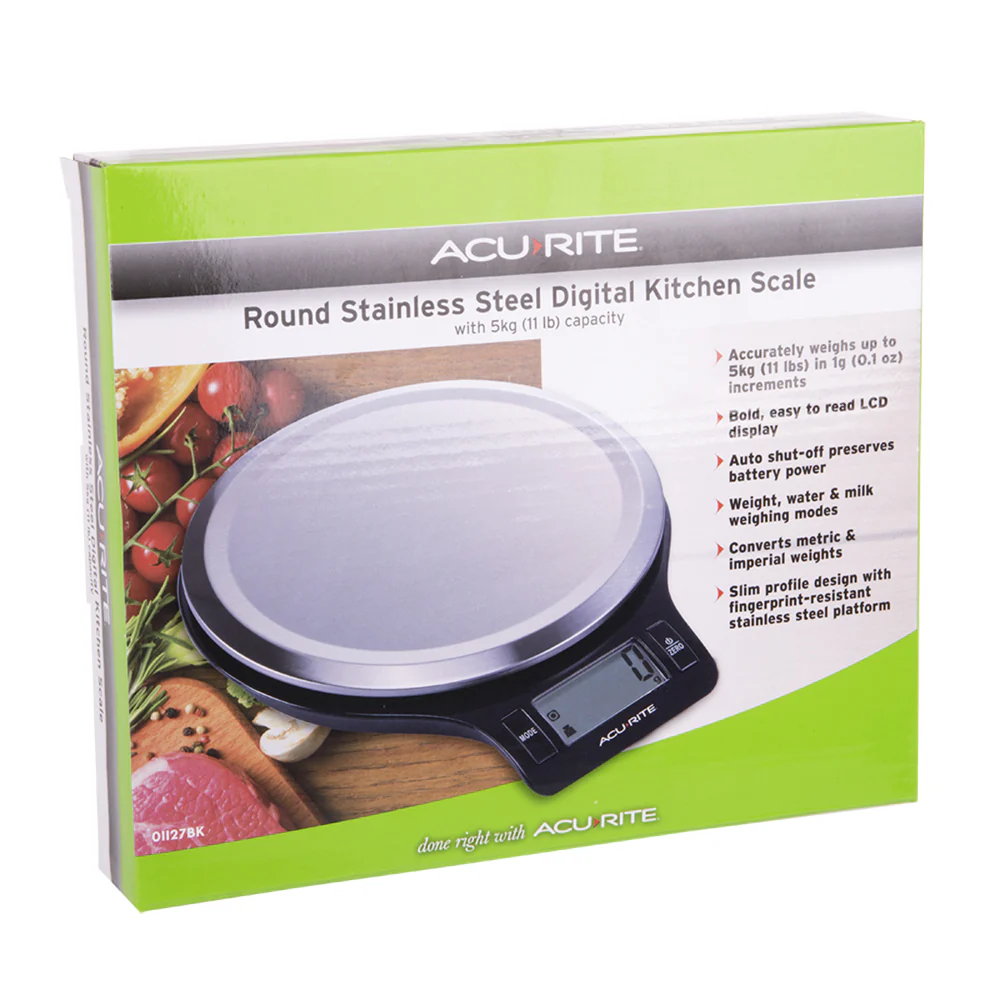 Acurite Round Stainless Steel Digital Kitchen Scale Instrument 1g/5kg Black - Image 2