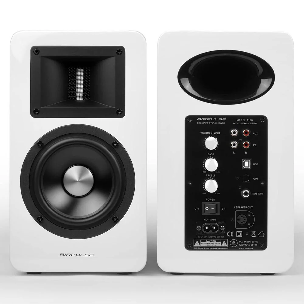 Airpulse A100 Wireless Active Bookshelf Speakers (White) - Image 3