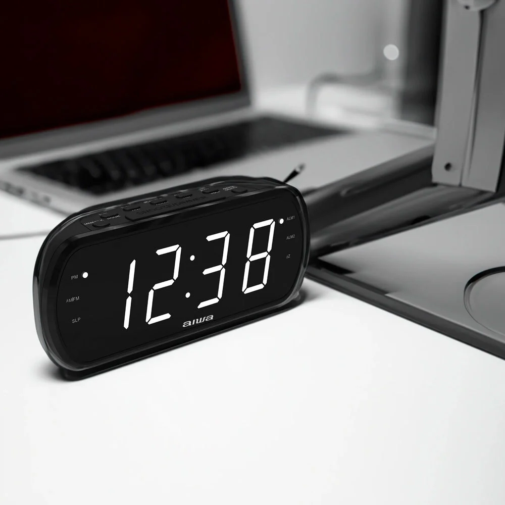 Aiwa Dual Alarm Clock Radio with Large LED Display & Backup Battery (Black) - Image 2