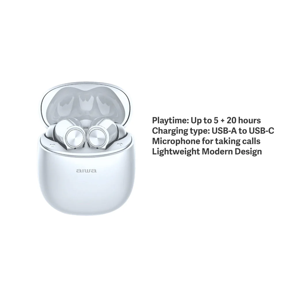 AIWA In-Ear Gelstem Bluetooth Earbuds (White) - Image 2