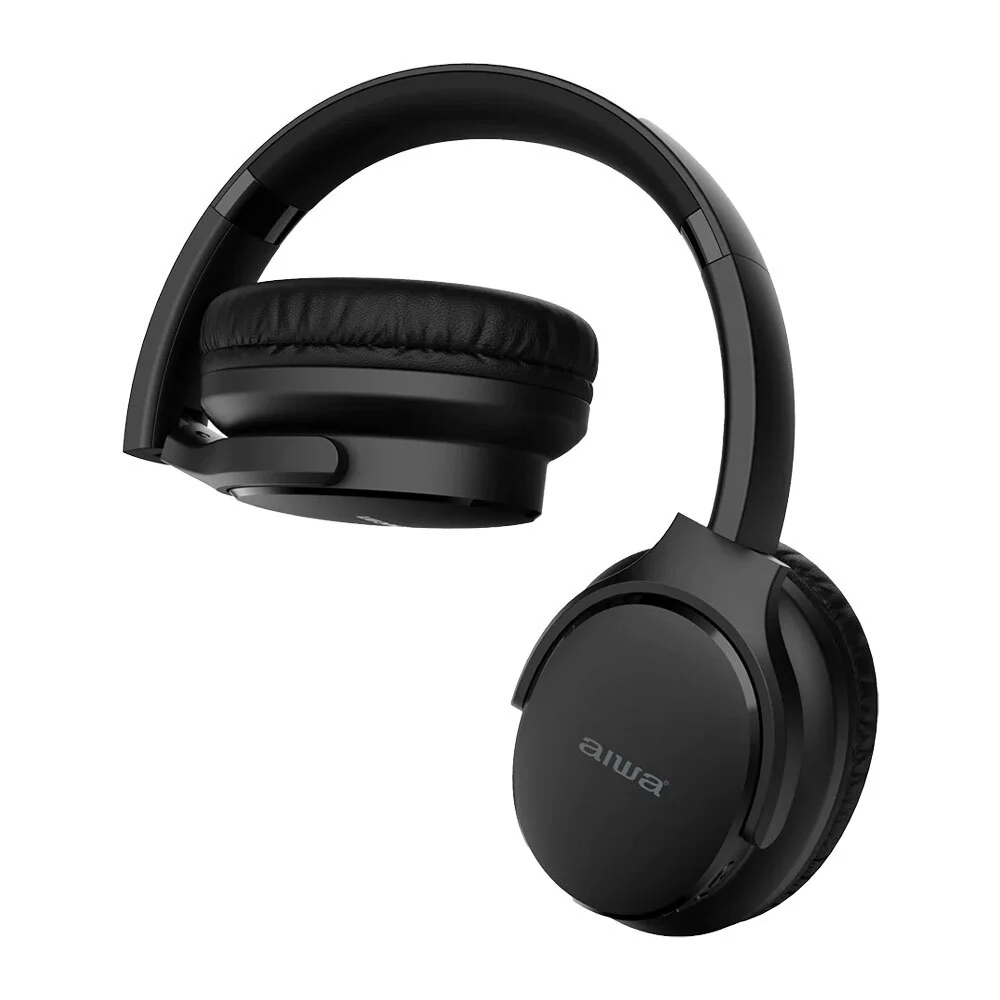 AIWA Over-Ear Bluetooth Headphones with AUX & Airplane Adapter (Black) - Image 2