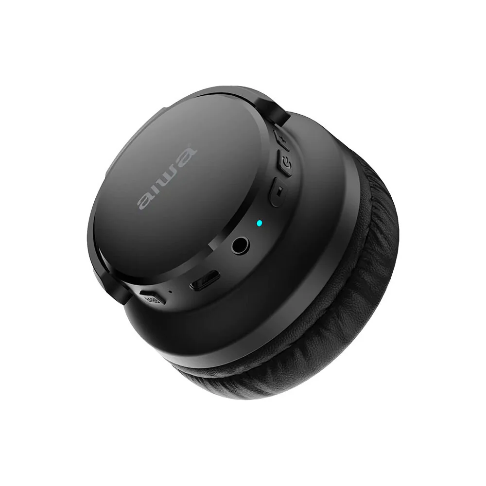 AIWA Over-Ear Bluetooth Headphones with AUX & Airplane Adapter (Black) - Image 3