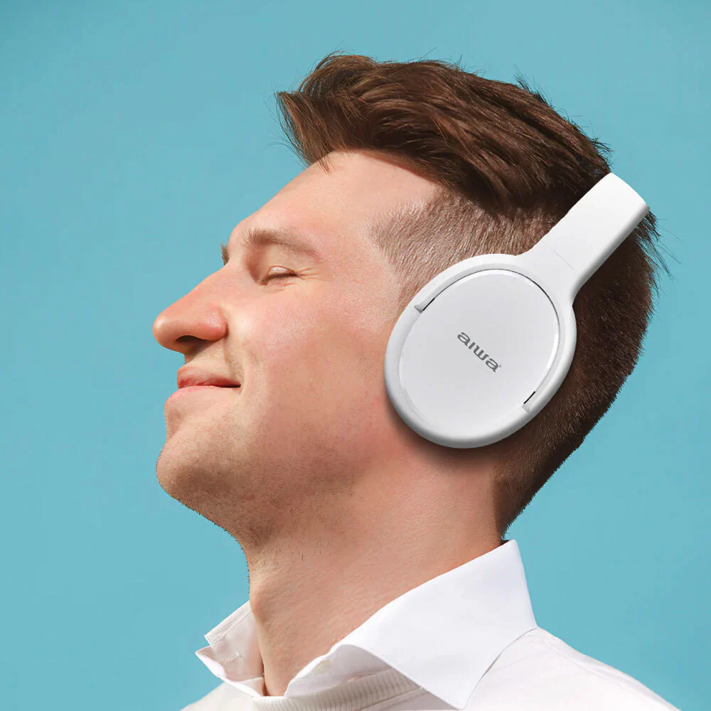 AIWA Over-Ear Bluetooth Headphones with AUX and Airplane Adapter (White) - Image 4