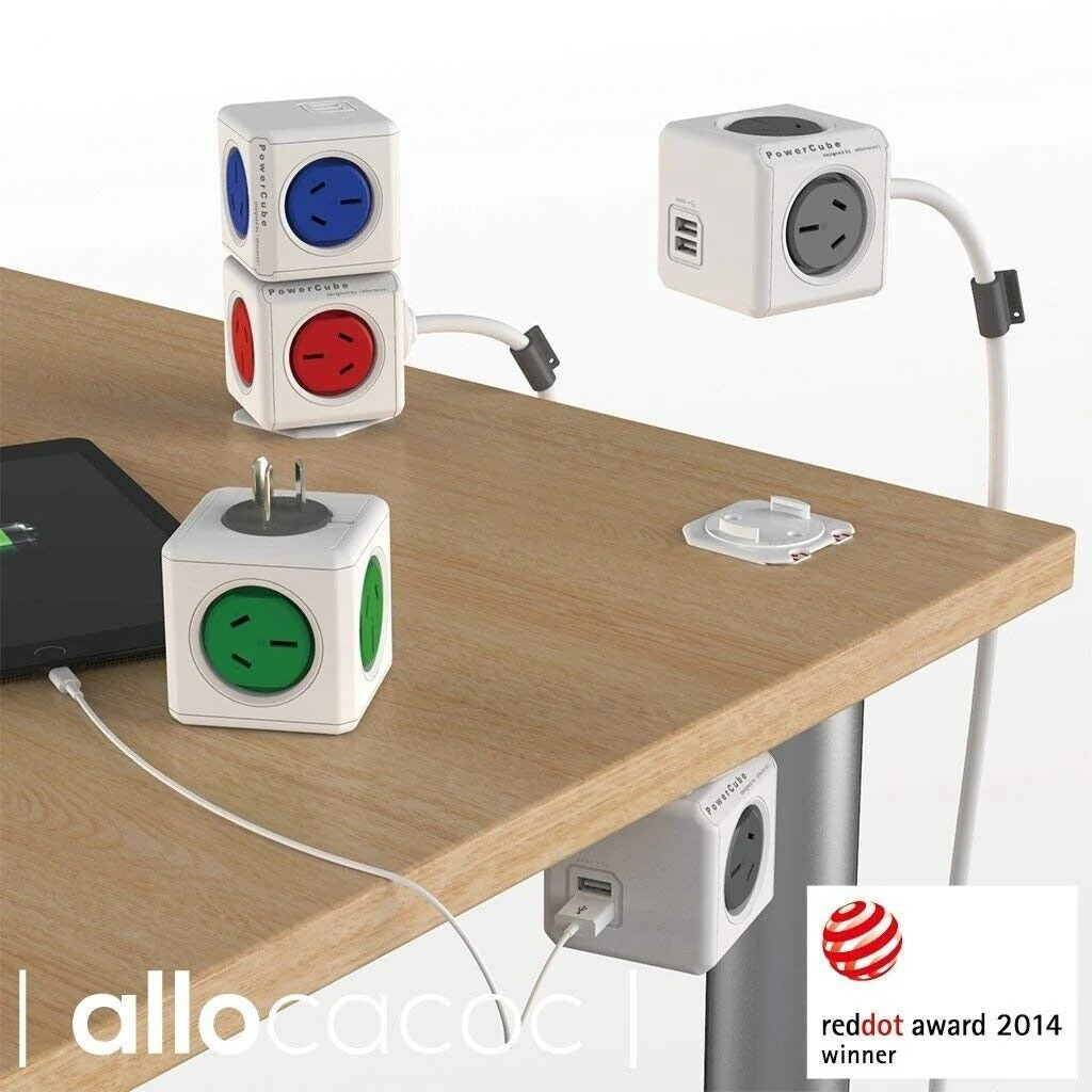 Allocacoc Powercube Extended 4 Outlets with 2 USB - 3m (Red) - Image 2