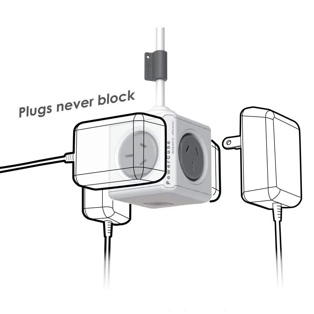 Allocacoc Powercube Extended 4 Outlets with 2 USB - 3m (Red) - Image 5