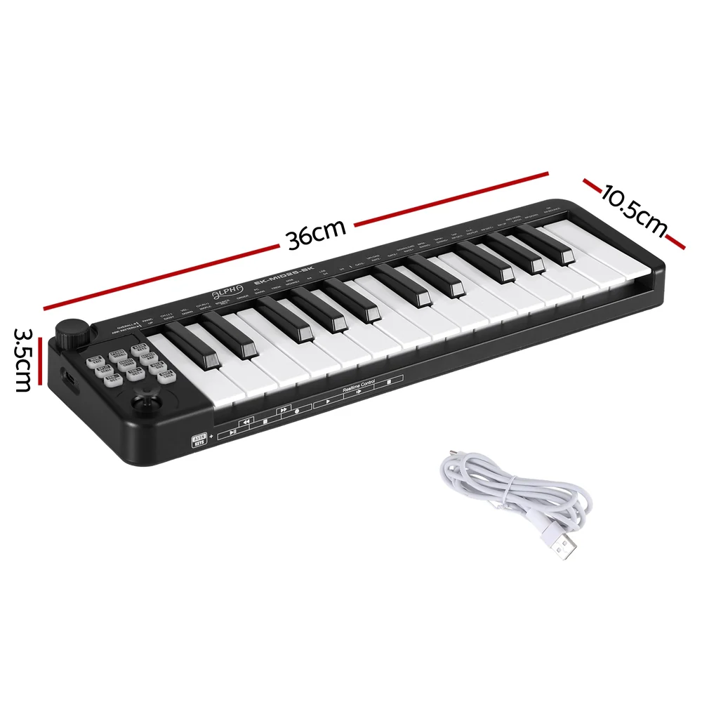 Alpha 25-Key MIDI Keyboard Controller Portable Piano USB Laptop (Black) - Image 4