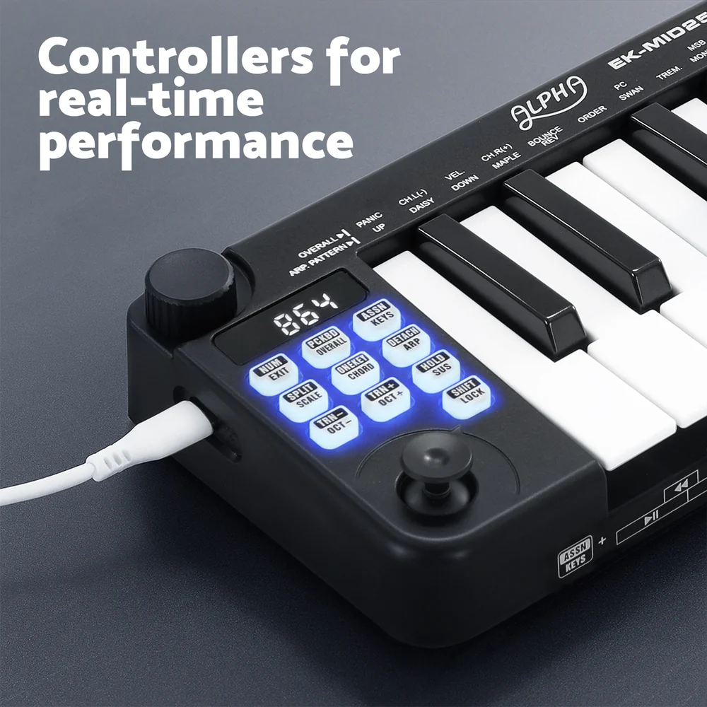 Alpha 25-Key MIDI Keyboard Controller Portable Piano USB Laptop (Black) - Image 7