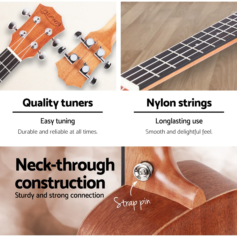 Alpha 26" Ukulele Equaliser Natural Mahogany Tenor Beginner Gift with Bag - Image 5