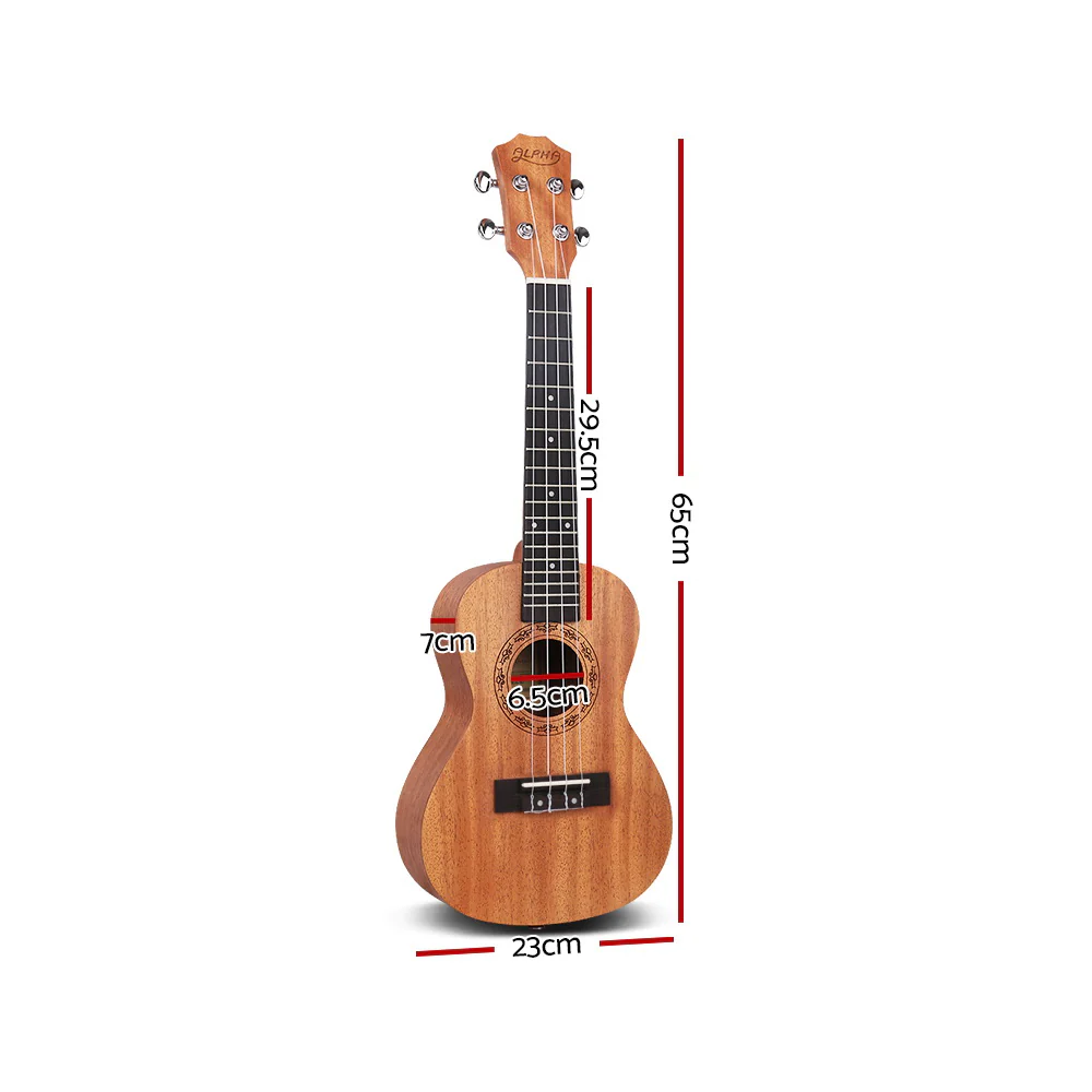 Alpha 26" Ukulele Natural Mahogany Tenor Beginner Gift w/ Carry Bag - Image 2