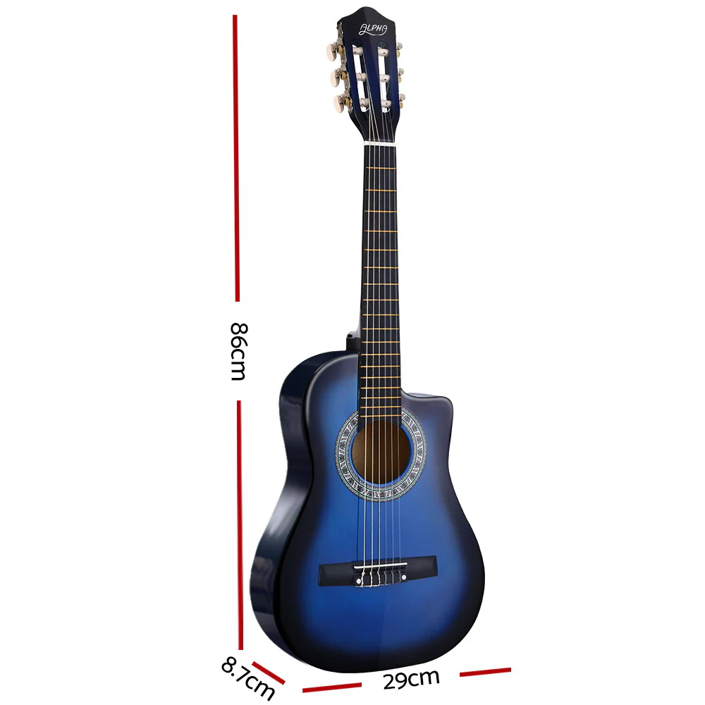 Alpha 34" Classical Guitar Wooden Body Nylon String Beginner Kids Gift (Blue) - Image 2