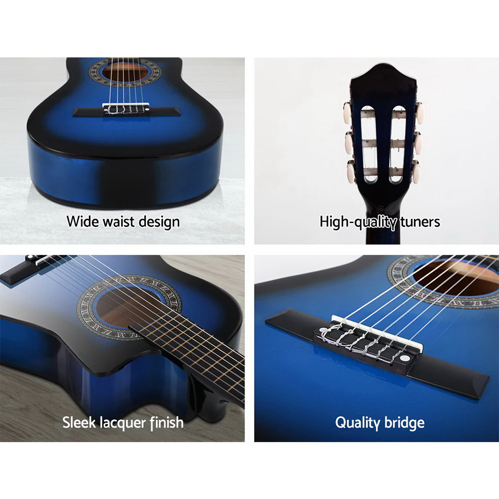 Alpha 34" Classical Guitar Wooden Body Nylon String Beginner Kids Gift (Blue) - Image 5