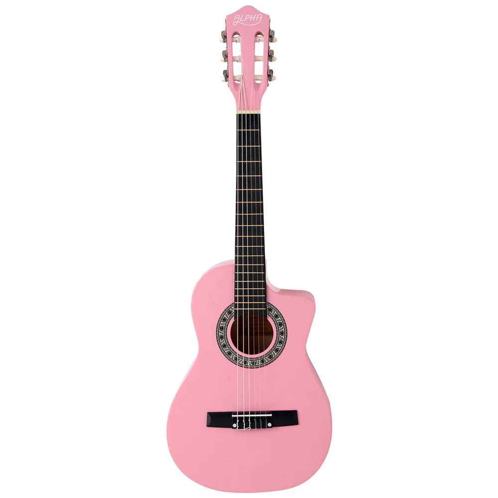 Alpha 34" Classical Guitar Wooden Body Nylon String Beginner Kids Gift (Pink) - Image 3