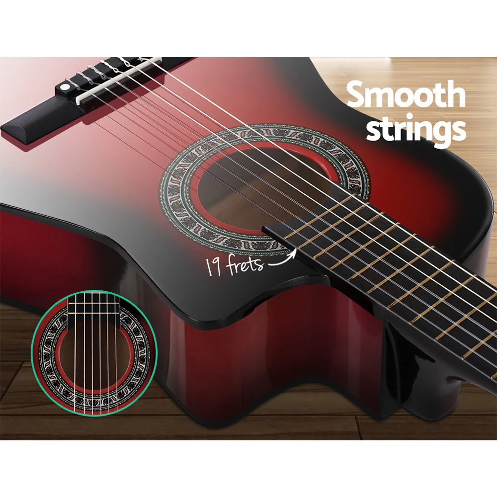 Alpha 34" Classical Guitar Wooden Body Nylon String Beginner Kids Gift (Red) - Image 4
