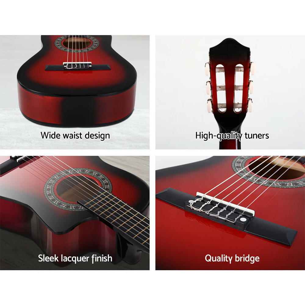 Alpha 34" Classical Guitar Wooden Body Nylon String Beginner Kids Gift (Red) - Image 5