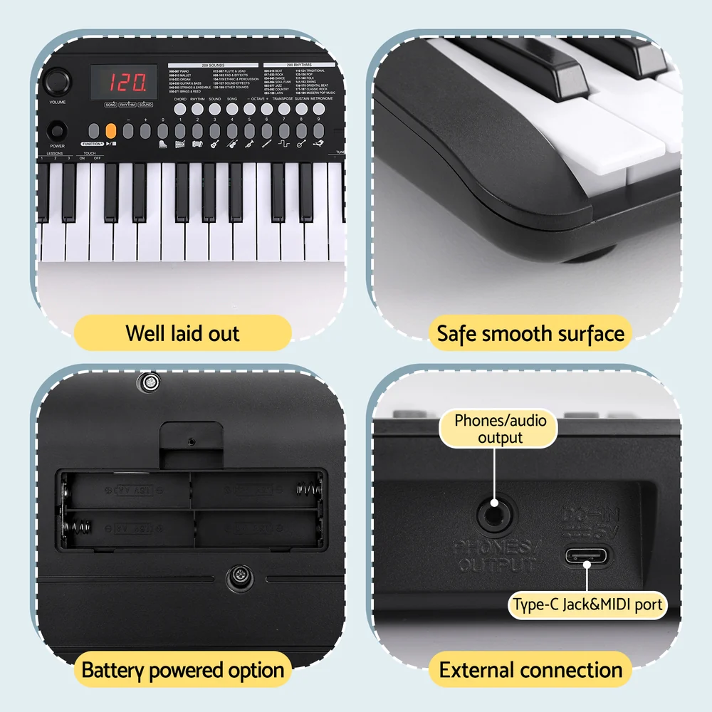 Alpha 37-Key Digital Piano Keyboard Electric (Black) - Image 6
