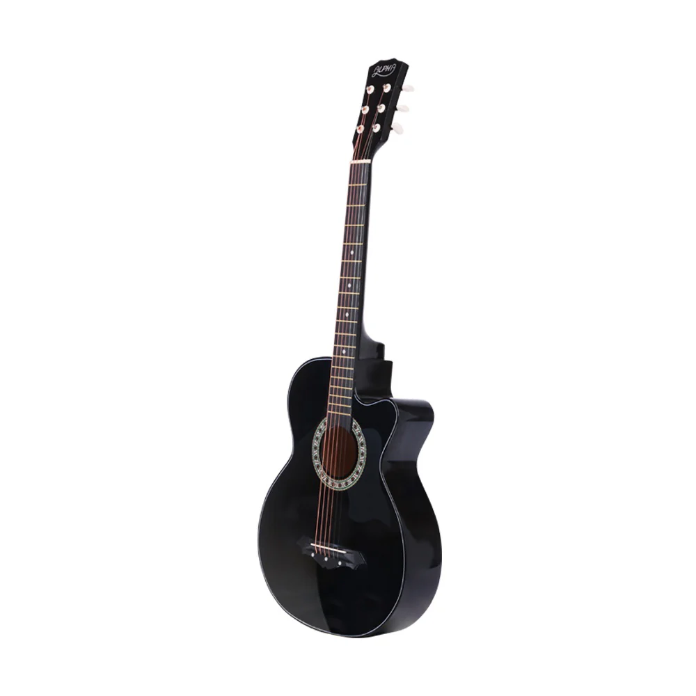 Alpha 38" Acoustic Guitar Wooden Body Steel String Full Size Cutaway (Black) - Image 3