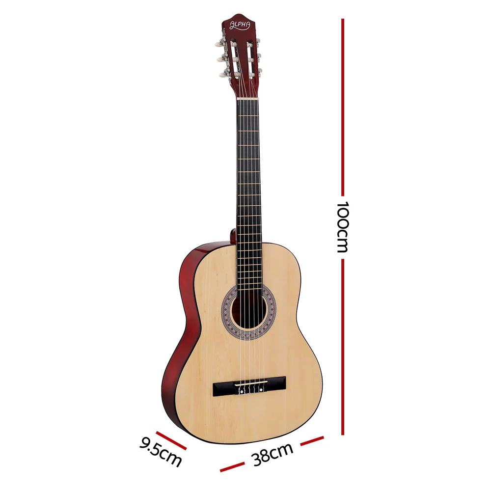Alpha 39 Inch Classical Guitar Wooden Body Nylon String Beginner Gift Natural - Image 2