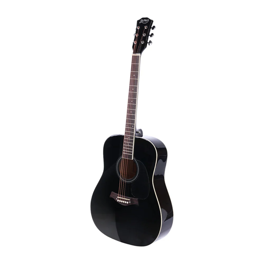 Alpha 41" Acoustic Guitar Wooden Body Steel String Dreadnought (Black) - Image 3