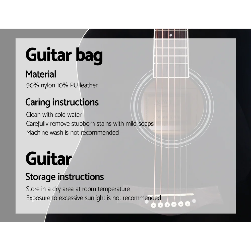 Alpha 41" Acoustic Guitar Wooden Body Steel String Dreadnought (Black) - Image 7