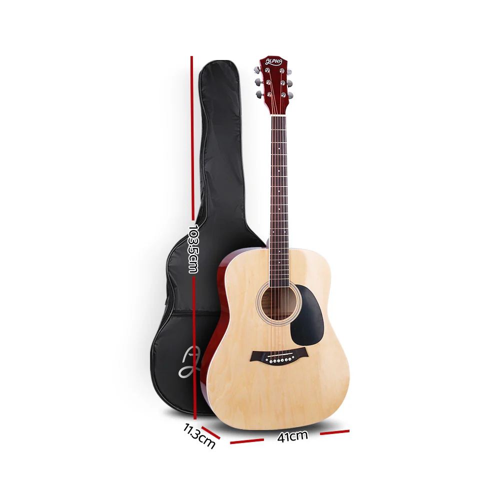 Alpha 41" Acoustic Guitar Wooden Body Steel String Dreadnought (Wood) - Image 2