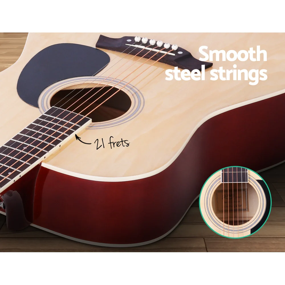 Alpha 41" Acoustic Guitar Wooden Body Steel String Dreadnought (Wood) - Image 5