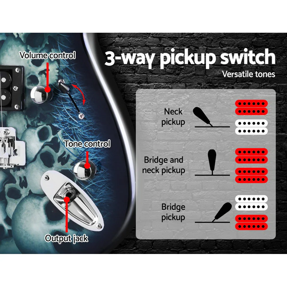 Alpha 41" Electric Guitar Humbucker Pickup Switch Full Size (Skull Pattern) - Image 6
