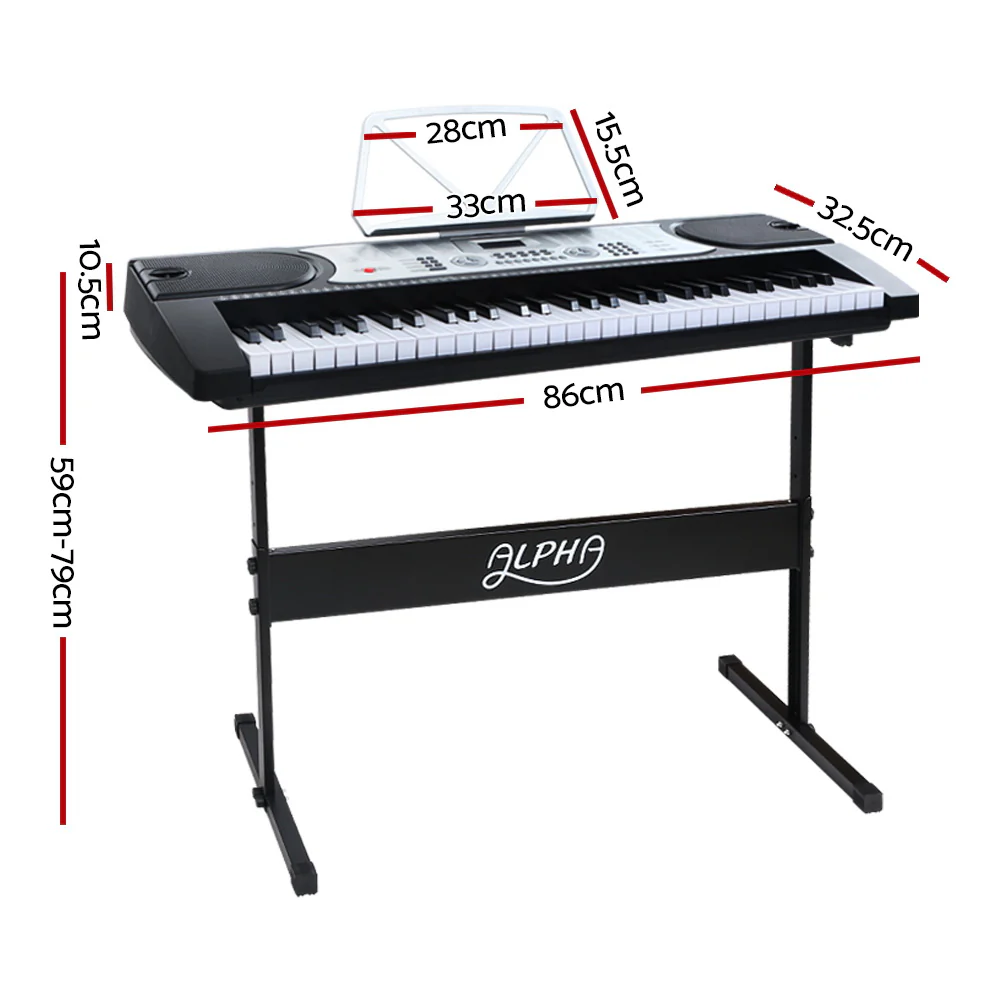 Alpha 61 Keys Electronic Piano Keyboard Digital Electric with Stand Beginner (Silver) - Image 2