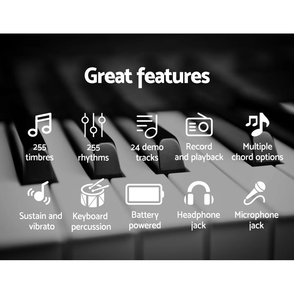 Alpha 61 Keys Electronic Piano Keyboard Digital Electric with Stand Beginner (Silver) - Image 4
