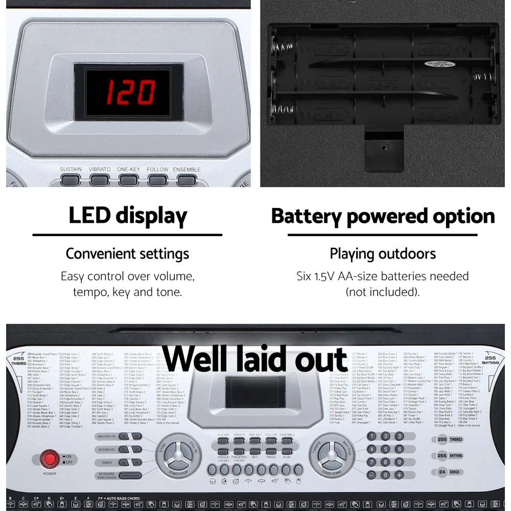 Alpha 61 Keys Electronic Piano Keyboard Digital Electric with Stand Beginner (Silver) - Image 5