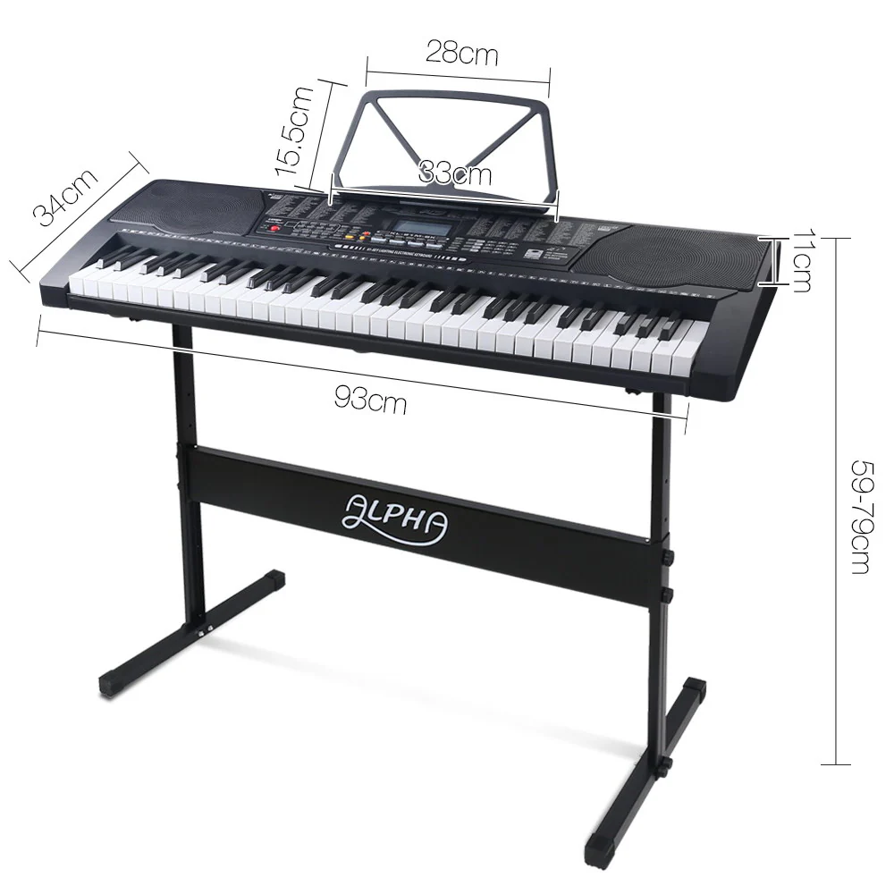 Alpha 61 Keys Electronic Piano Keyboard Digital Electric with Stand (Lighted Black) - Image 2