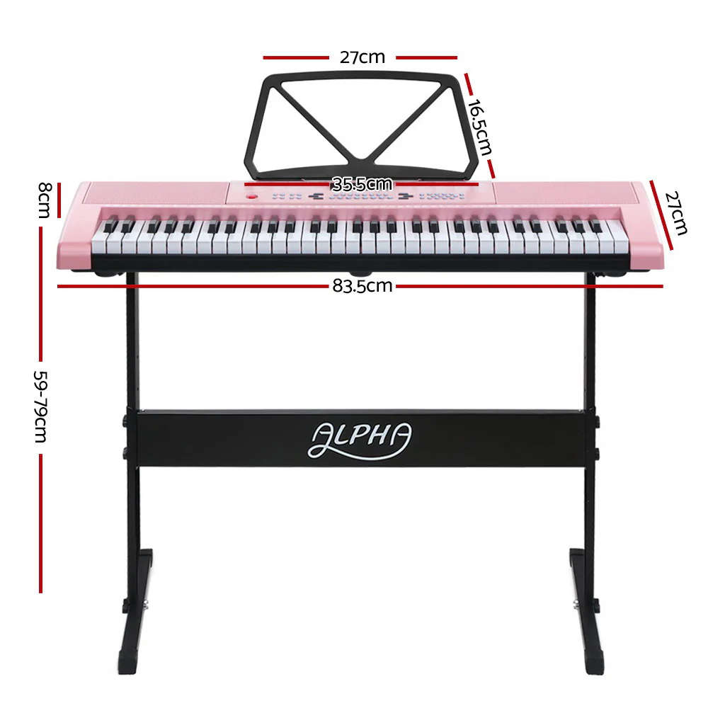 Alpha 61 Keys Electronic Piano Keyboard Digital Electric with Stand (Lighted Pink) - Image 2