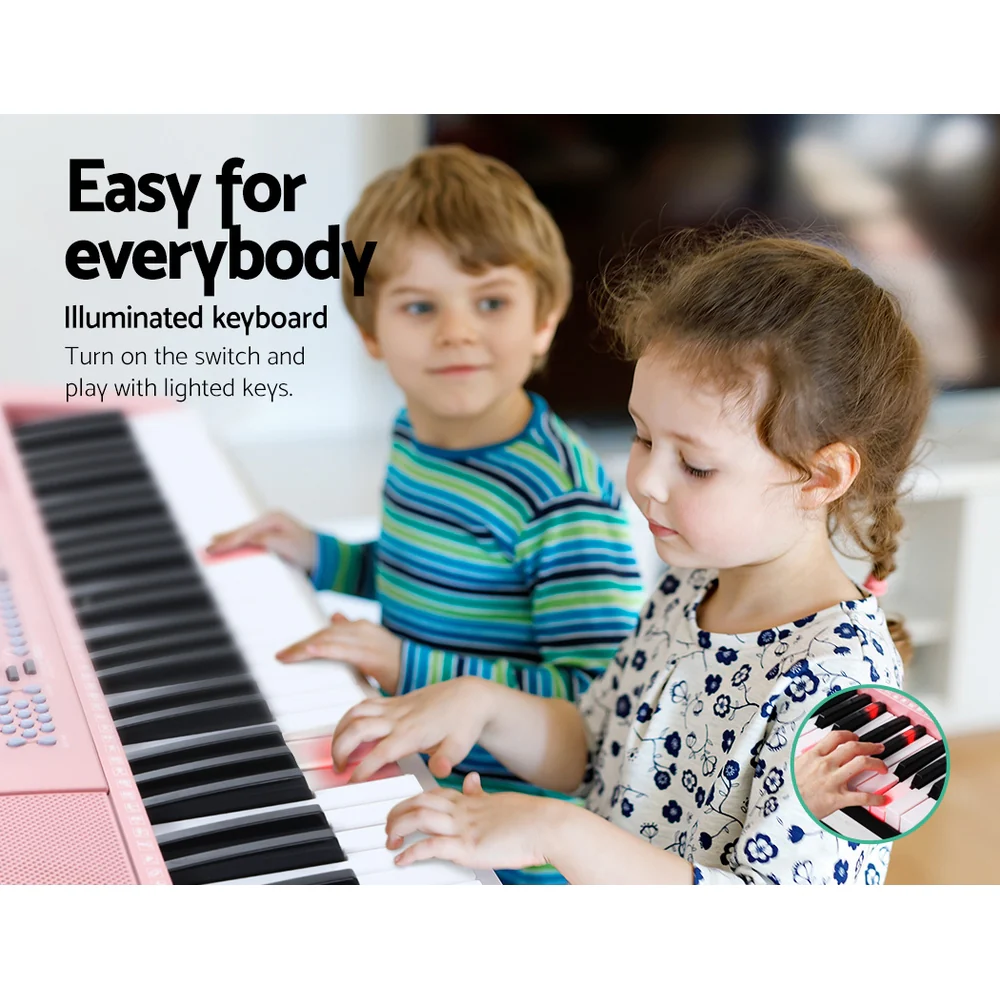 Alpha 61 Keys Electronic Piano Keyboard Digital Electric with Stand (Lighted Pink) - Image 4