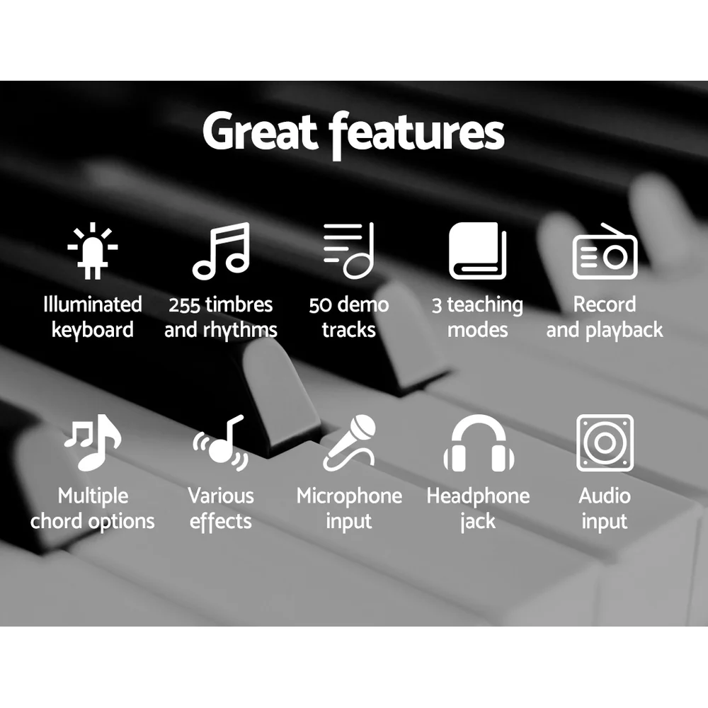 Alpha 61 Keys Electronic Piano Keyboard Digital Electric with Stand (Lighted Pink) - Image 5