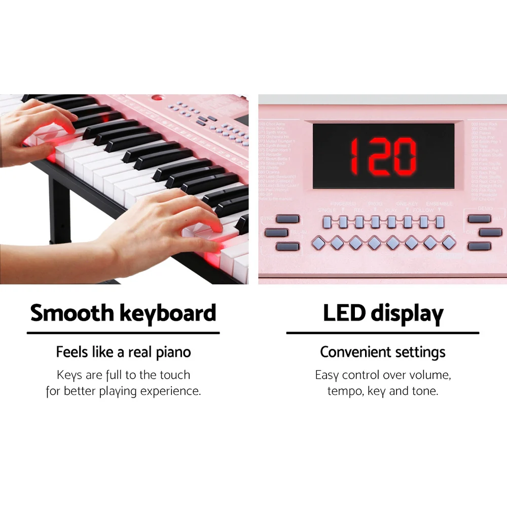 Alpha 61 Keys Electronic Piano Keyboard Digital Electric with Stand (Lighted Pink) - Image 6