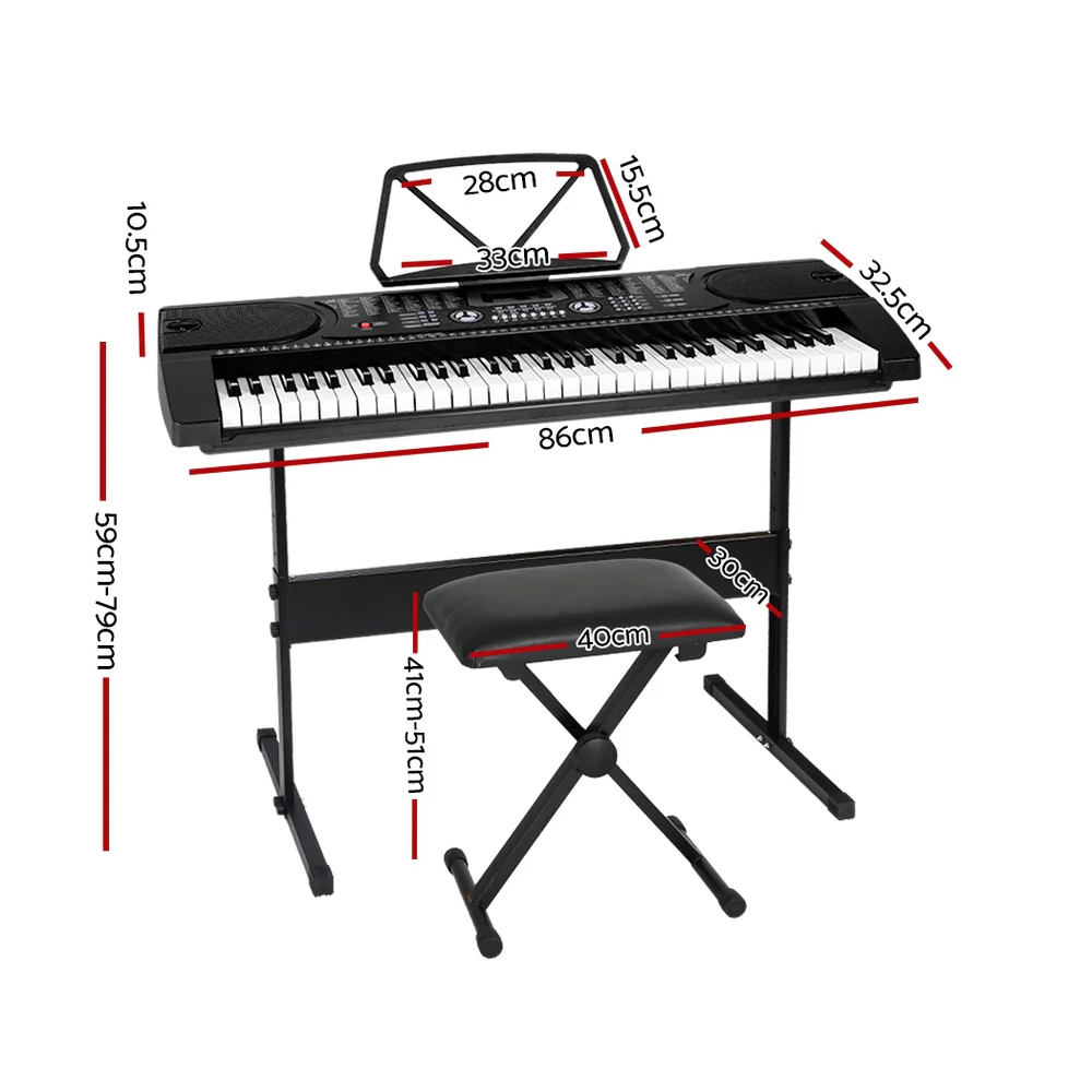 Alpha 61 Keys Electronic Piano Keyboard Digital Electric with Stand Stool (Black) - Image 2