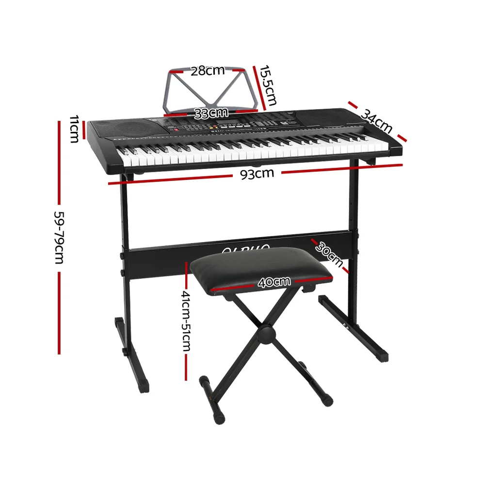 Alpha 61 Keys Electronic Piano Keyboard Digital Electric with Stand Stool Lighted - Image 2