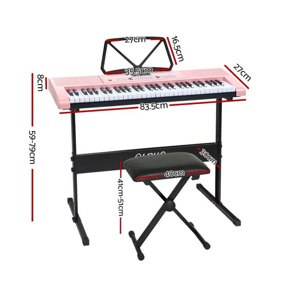 Alpha 61 Keys Electronic Piano Keyboard Digital Electric with Stand Stool (Pink) - Image 2
