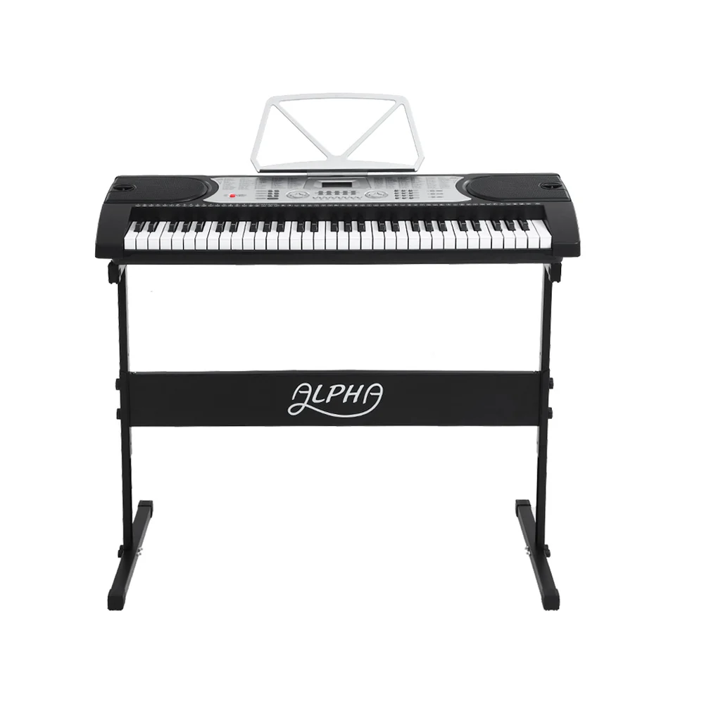 Alpha 61 Keys Electronic Piano Keyboard Digital Electric with Stand Stool Silver - Image 3